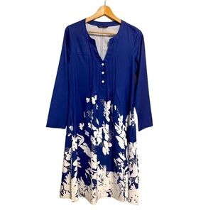Noracora Women’s Blue White Floral V-neck Midi Dress Size S Pockets